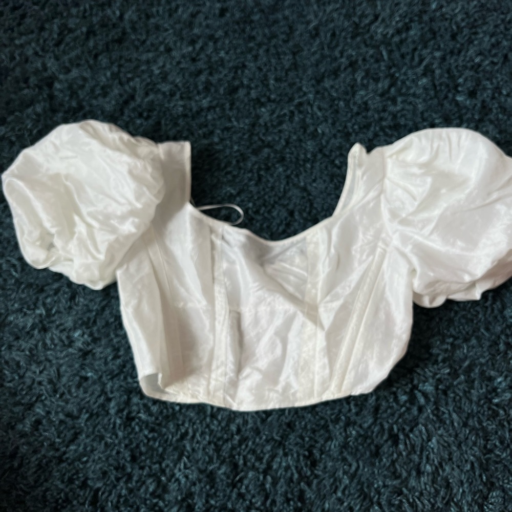 Topshop white puff sleeve crop top size 4